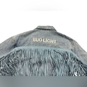 Vintage Bud Light Denim Fringe Jacket size large